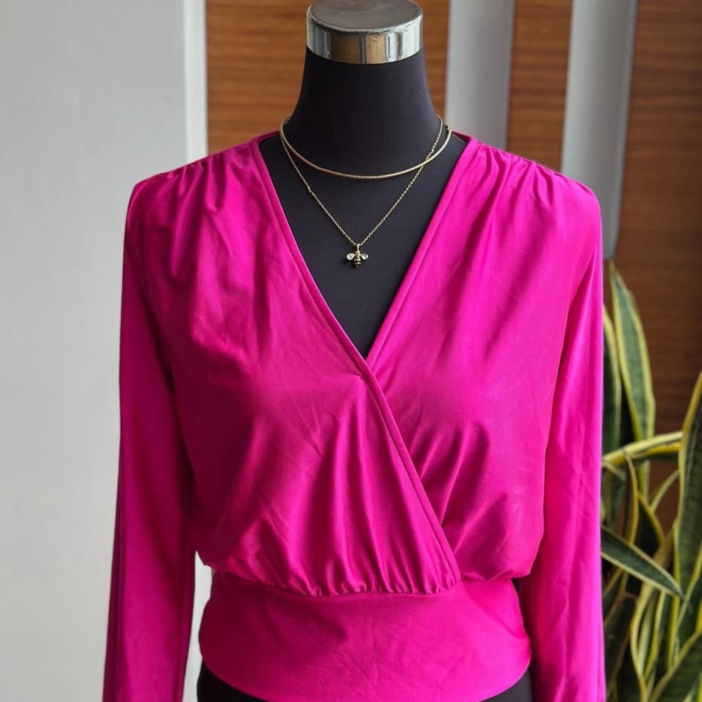 Vibrant Fuchsia Wrap Blouse